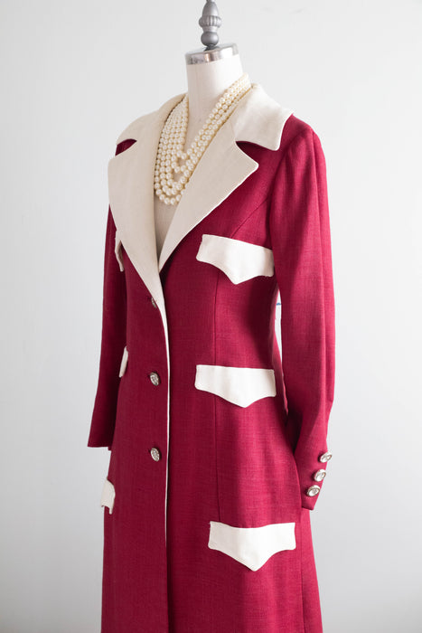 FAB 1960's Mamselle By Betty Carol Coat In Cranberry Linen / SM