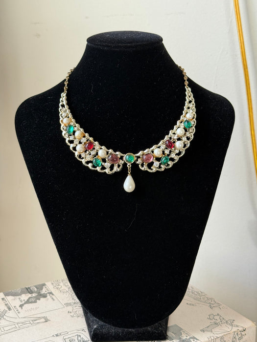 The Prettiest 1950's Rhinestone & Cabochon Necklace