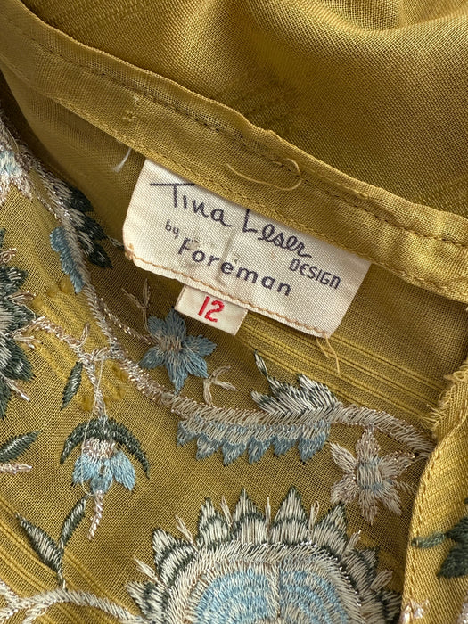 Iconic 1950’s Tina Leser Saffron Embroidered Cotton Dress / S