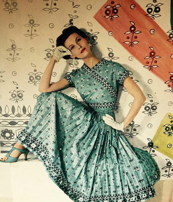 Documented 1954 Carolyn Schnurer Saree Print Cotton Day Dress / Small