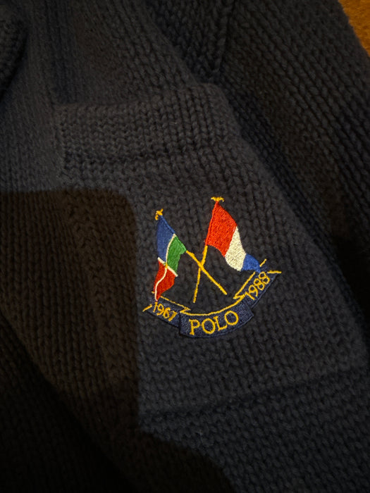 Vintage 1980's Nautical Knit Navy Blue Cardigan by Ralph Lauren Polo / M