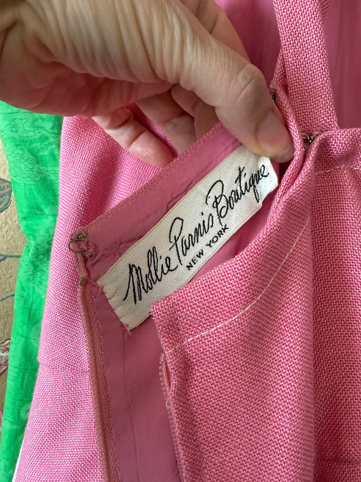 Fabulous Late 1960's Mollie Parnis Boutique Pink 2pc. Capelet Dress / SM