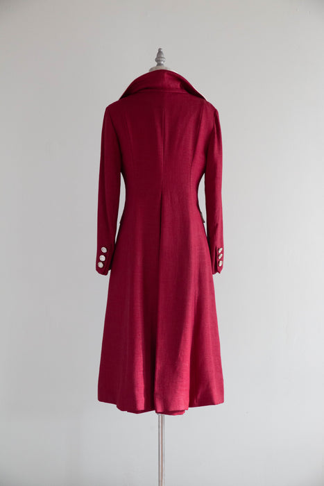 FAB 1960's Mamselle By Betty Carol Coat In Cranberry Linen / SM