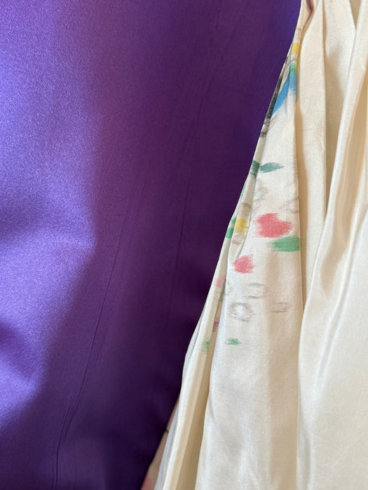 Exquisite 1950's Ivory Silk Floral Print Taffeta Party Dress From Nicholas Ungar / S