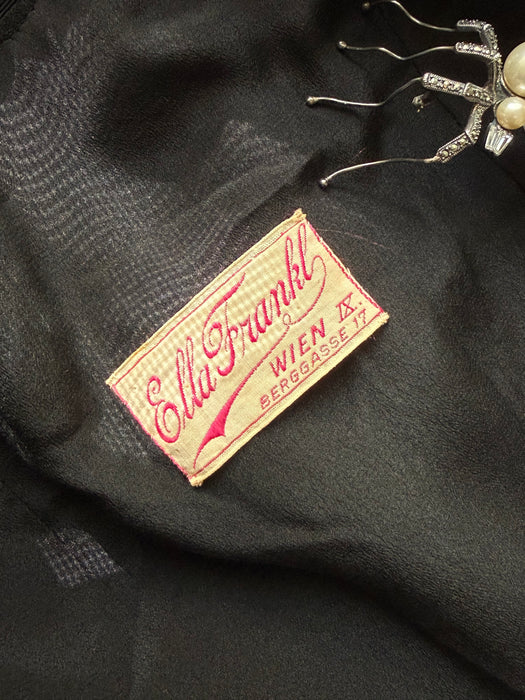 Late 1930s Ella Frankl Wien Black Wool Crêpe Coat with Grosgrain Collar / SM