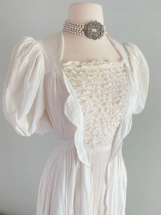 Exquisite Edwardian Swiss Dot Cotton Wedding Ceremony Gown / Small