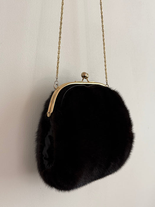 Glamorous 1950's Chocolate Mink / Muff Handbag