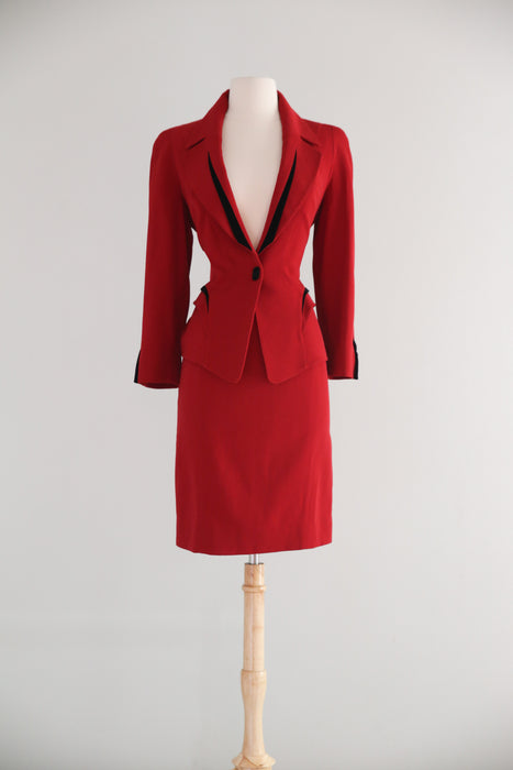Iconic 1990's Thierry Mugler Paris Crimson Red Sculptural Suit /  SM