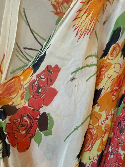 Beautiful Late 1930's Ivory Chiffon Floral Print Gown / SM