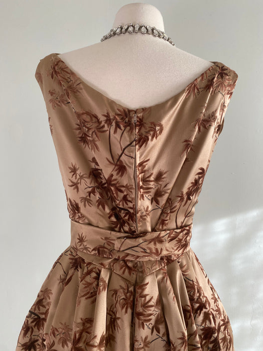 Rare 1950's Designer Cocktail Dress By Gigliola Curiel For Bergdorf Goodman With Maple Leaves / SM