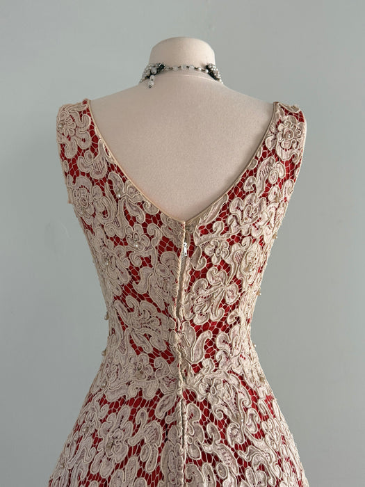 Gorgeous 1950's Maxwell Shieff Beverly Hills Lace Cocktail Dress / M