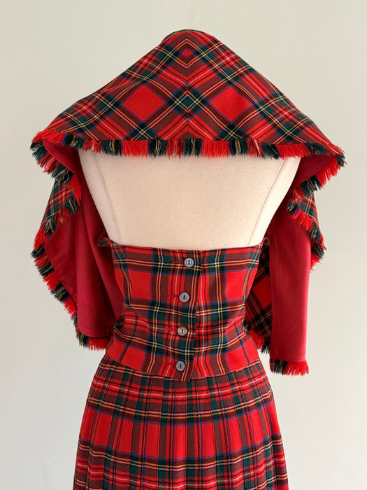 Fabulous 1970's Wool Tartan Plaid "Holiday Hostess With The Mostess" Two Piece Set / M