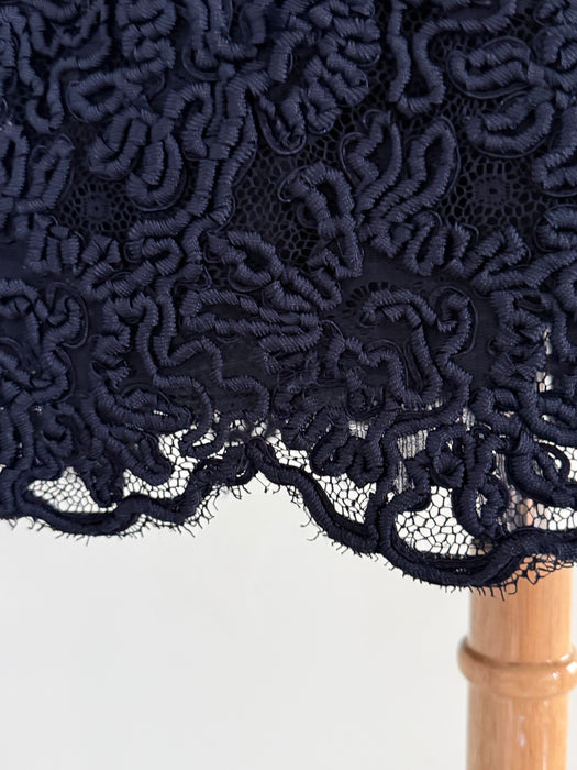 Elegant Vintage Oscar de La Renta Navy Blue Guipure Lace Cocktail Dress  / L