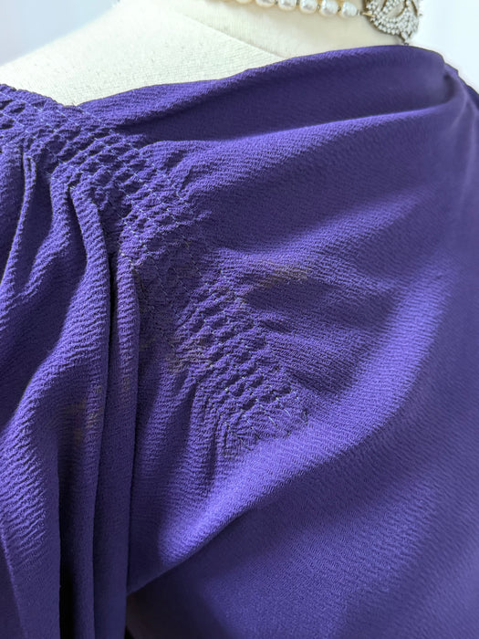 Iconic 1930's Art Deco Aubergine Crepe Evening Gown With Silver Leather Accents / SM