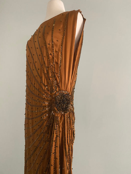 Sublime 1920's Autumnal Silk Beaded Flapper Dress / SM