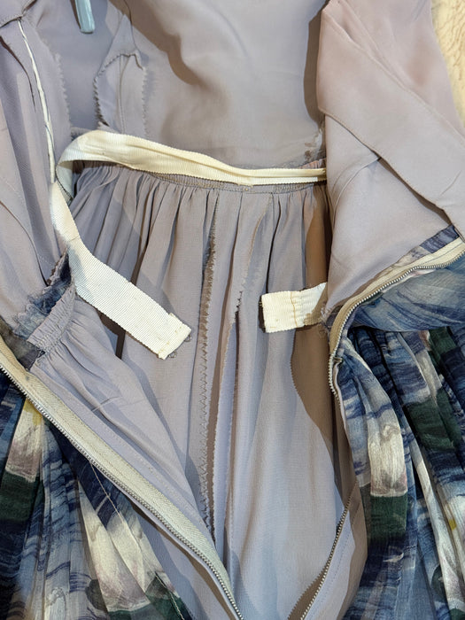 Sublime 1950’s Larry Aldrich Silk Chiffon Lily Pad Print Dress / SM