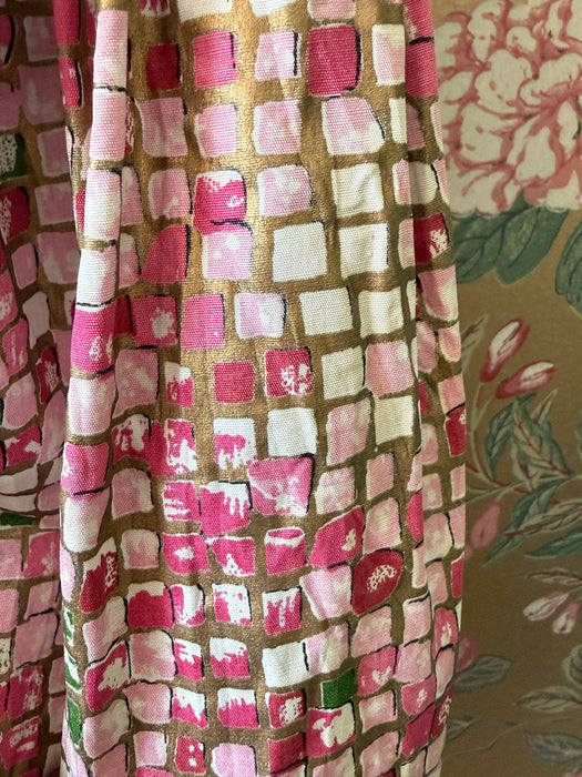 Stunning 1950's Suzy Perette Pink Mosaic Tile Print Dior Style PArty Dress / XXS