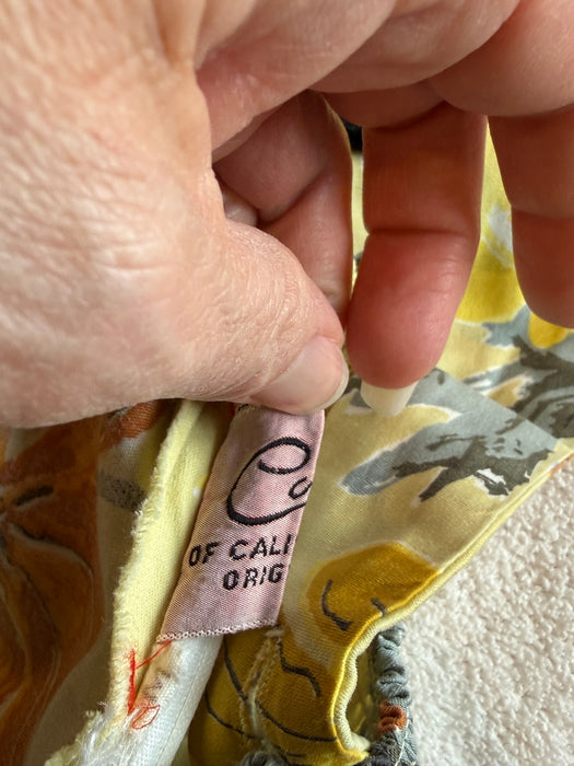 Glorious 1950's Butter Yellow Bucolic Floral Print Sundress By Cole Of California / SM