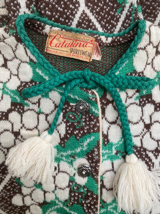 RARE & Coveted 1940's Catalina Pom Pom Cardigan Designed In Hollywood / SM