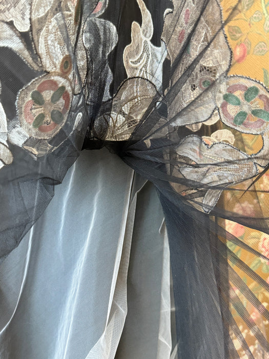 Exquisite 1950's Black Strapless Party Dress With Lace Appliqué & Embroidery By Alfandri / Small