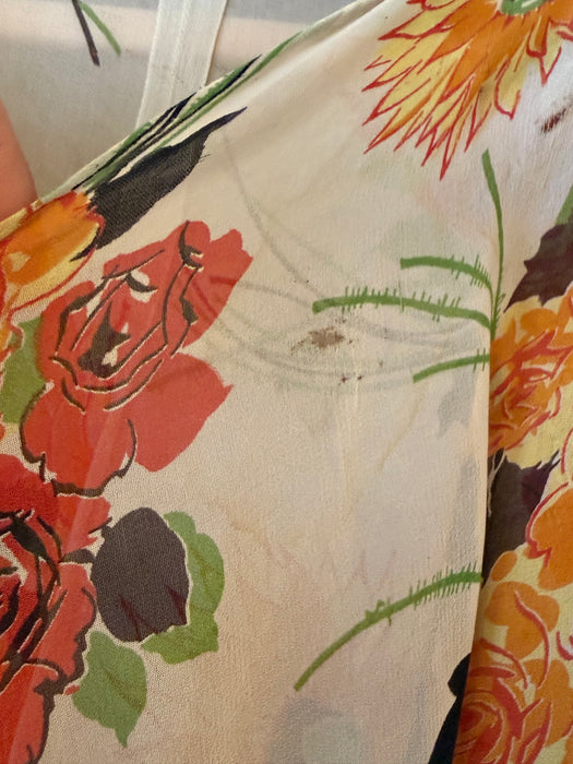 Beautiful Late 1930's Ivory Chiffon Floral Print Gown / SM