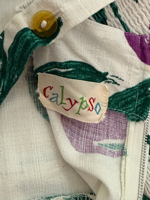 Fabulous Late 1950's Painterly Plum Print Summer Dress By Calypso / SM