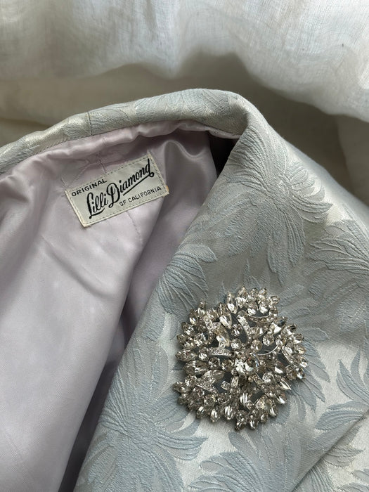 Glamorous 1950's Lilli Diamond Ice Blue Brocade Cocktail Dress & Matching Coat / S