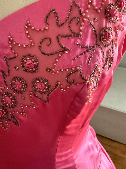 Stunning 1950's Alix of Miami Shocking Pink Silk Party Dress / SM