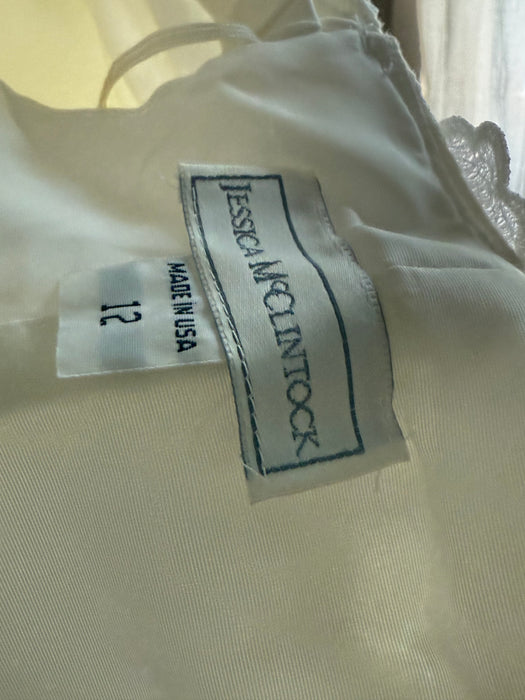 Dreamy 1980's Jessica McClintock OTS Ivory Brocade Wedding Gown / Medium