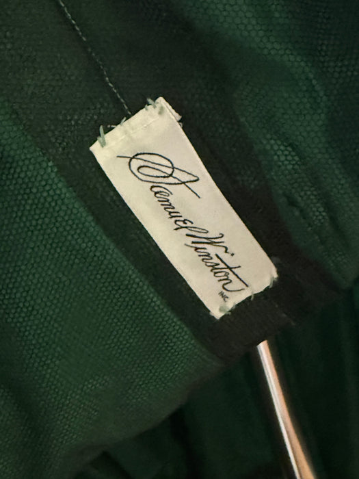 Stunning 1950's Emerald Green Swirling Soutache Cocktail Dress By Samuel Winston / S