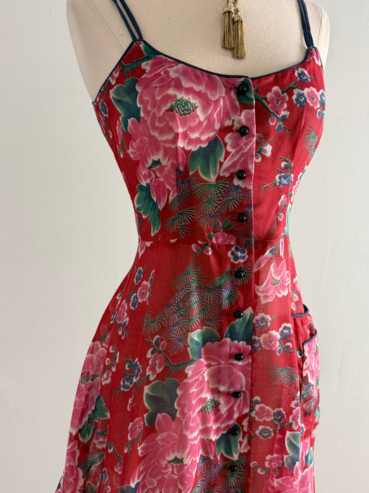 Gorgeous 1970’s Red Cotton Voile Maxi Dress by Foxy Lady / S
