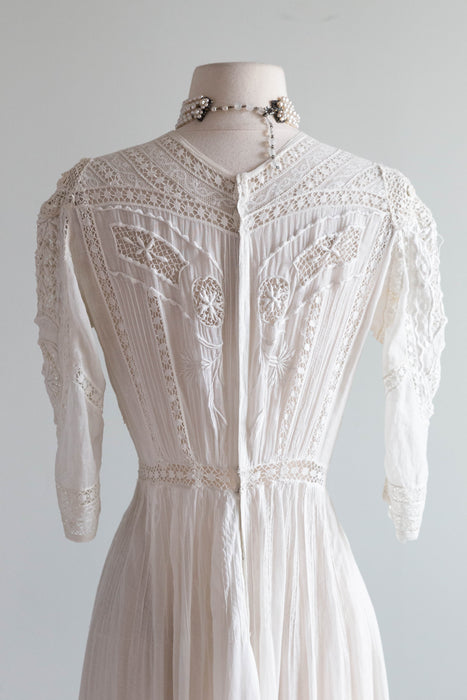 Extraordinary Antique Edwardian Hand Embroidered Wedding Gown / SM