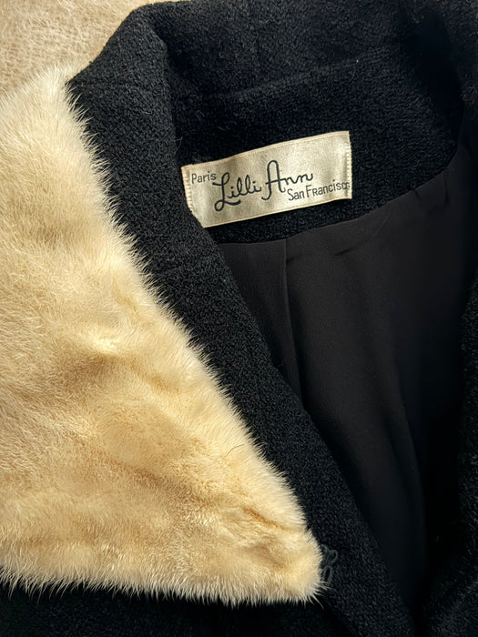 Elegant 1960's Lilli Ann Black Wool Jacket With Mink Collar / Small