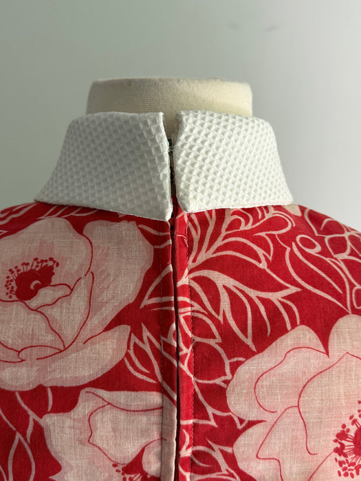 Fab 1970's Red and White Cotton Voile Maxi Dress With Bow / XS