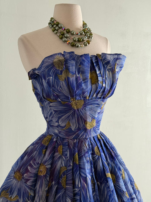 Stunning 1950’s Mari for I.Magnin Silk Organza Floral Print Party Dress / S