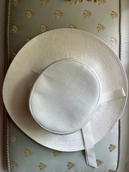 Vintage 1970's Ivory Wide Brim Cloth Linen Hat / OS