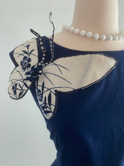 Wonderful Rare 1960's Pauline Lake Hawaiian Shift With Butterfly Appliqués / Medium