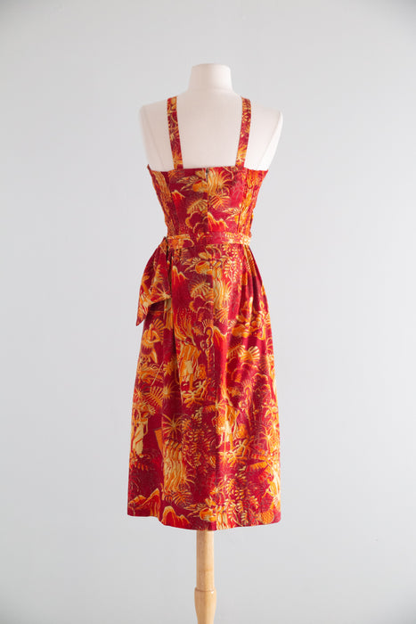 Glamorous 1950’s Alfred Shaheen "Luau" Hawaiian Print Sarong Dress / M