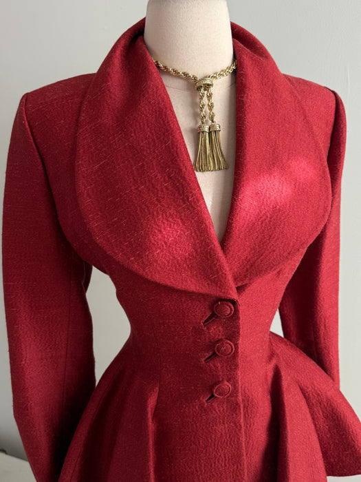 Iconic Early 1950's Lilli Ann Nipped Waist Jacket In Crimson Red / SM