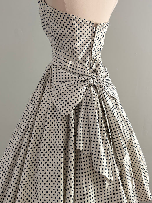 Glamorous & Iconic 1950's Strapless Polka Dot Party Dress By Fred Perlberg / XS