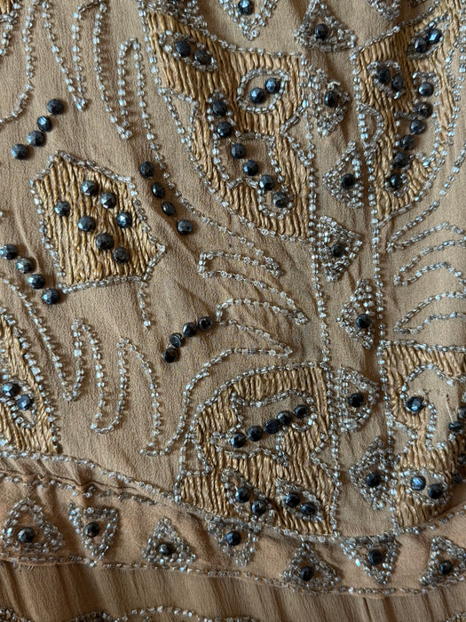 Rare Autumnal 1920's Beaded Silk Flapper Dress / SM