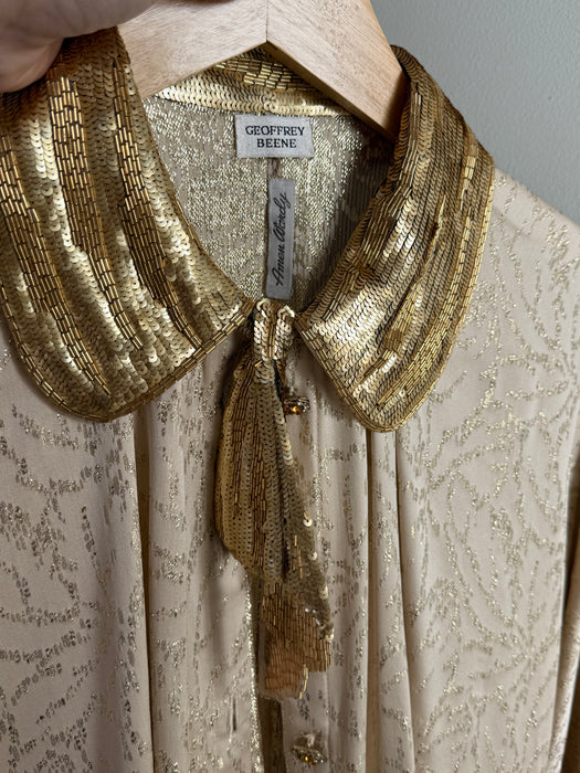 Elegant 1980's Geoffrey Beene Silk Blouse & Skirt Set / SM