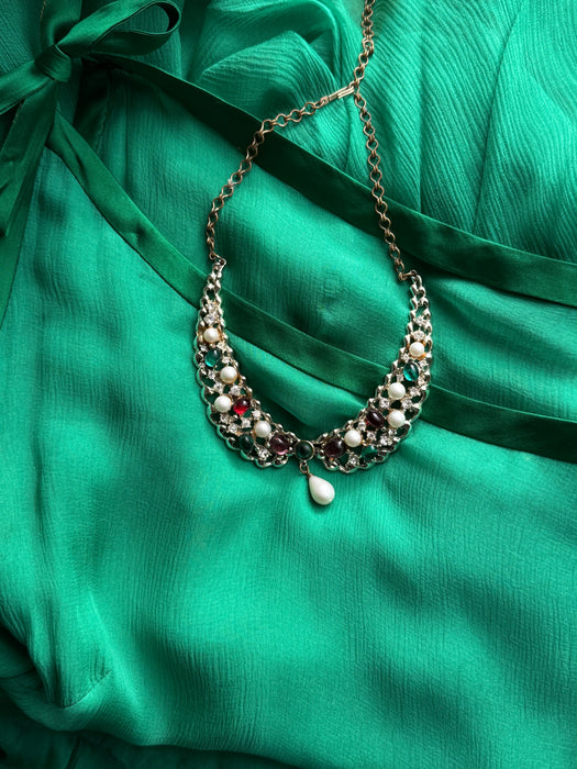 Ethereal 1950's Emerald Green Silk Chiffon Couture Cocktail Dress / S