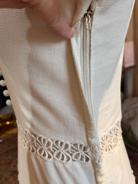 The Sweetest 1940's Cotton Pique Wedding Gown With Lace Insets & Full Skirt / SM