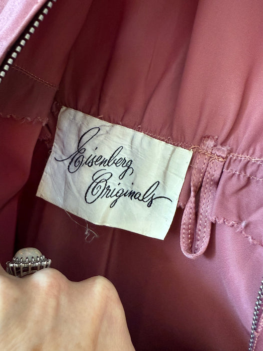 Sumptuous Late 1940's Rosewood Satin Cocktail Dress By Eisenberg Originals / SM