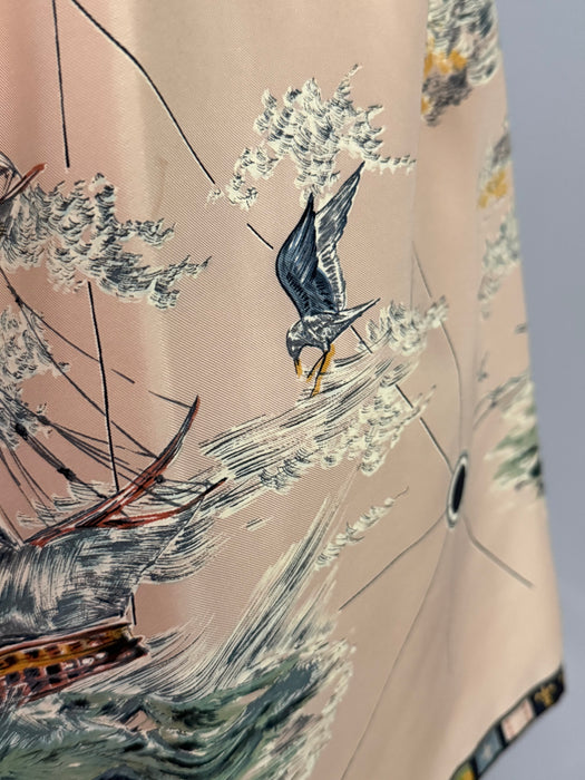 Incredible 1950's Silk Nautical Scene Dress By Simone de Paris / SM