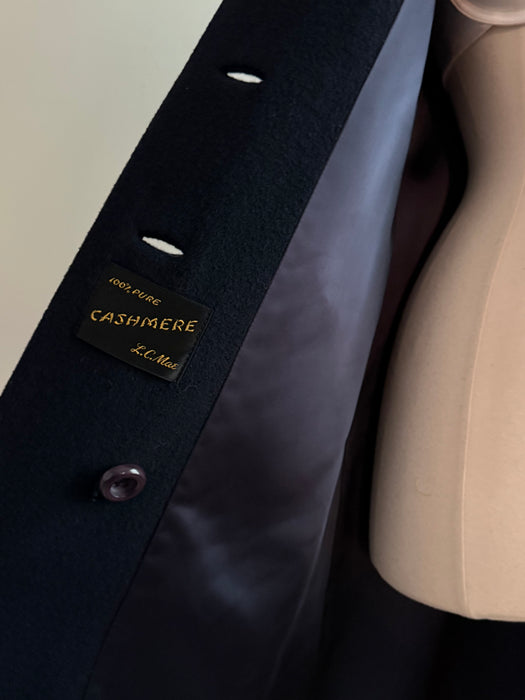 Elegant Early 1960's Navy Blue Cashmere Ladies Overcoat / M