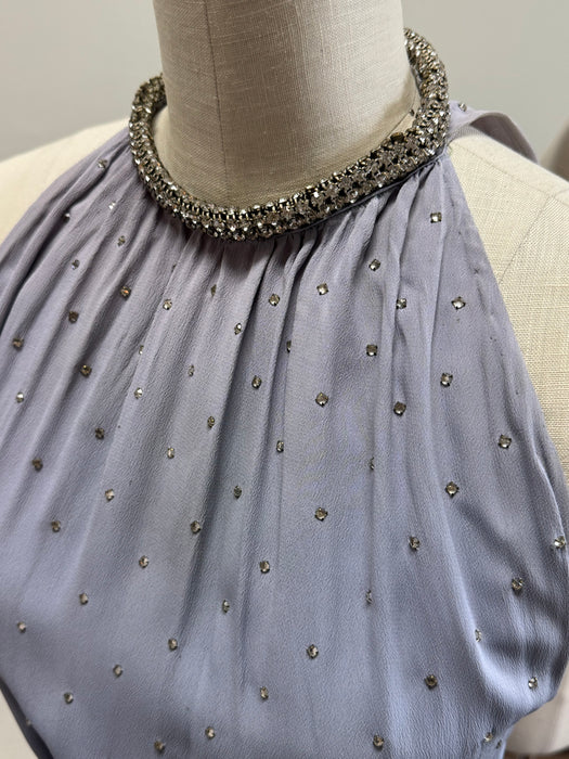 Exquisite 1930's Wallis Blue Rhinestone Studded Bias Cut Halter Gown / XS