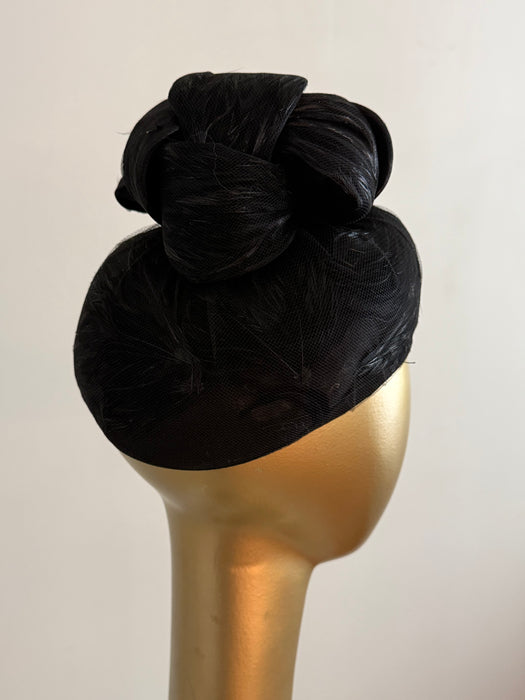 Elegant 1960’s Black Cocktail Hat By Coralie