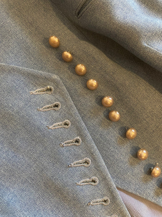 Elegant Late 1940's Light Blue Wool Gabardine Ladies Suit With Pearls / Small